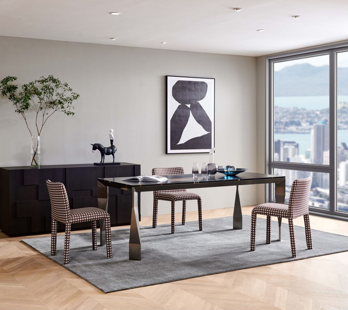 Stainless Steel Dining Table+Wool Cloth Dining Chair