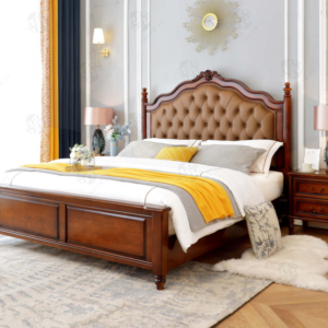 PU leather Upholstered Bed,Rubber wood Bed Frames Brown