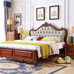 Luxurious PU Upholstered Bed,Rubber wood Bed Frames