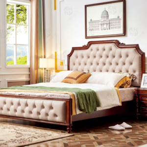 Comfortable PU leather Upholstered Bed Rubber wood for frame