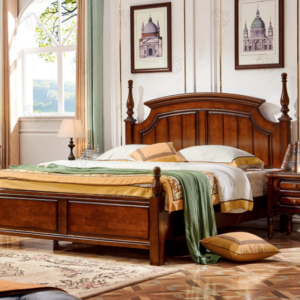 Handcrafted Natural Rubber Wood Panel bed