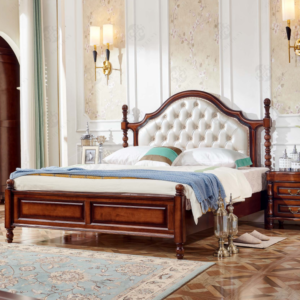 PU Leather Upholstered Rubber wood Bed Frame