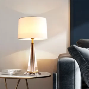Table Lamp Brass Modern Simple Crystal LED Fabric Desk Light Decoration for Home Bedroom