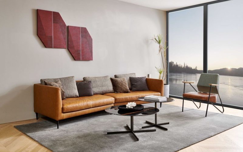 Italy Wax leather Sofa+Natural Lauren Black Gold Marble Coffee table